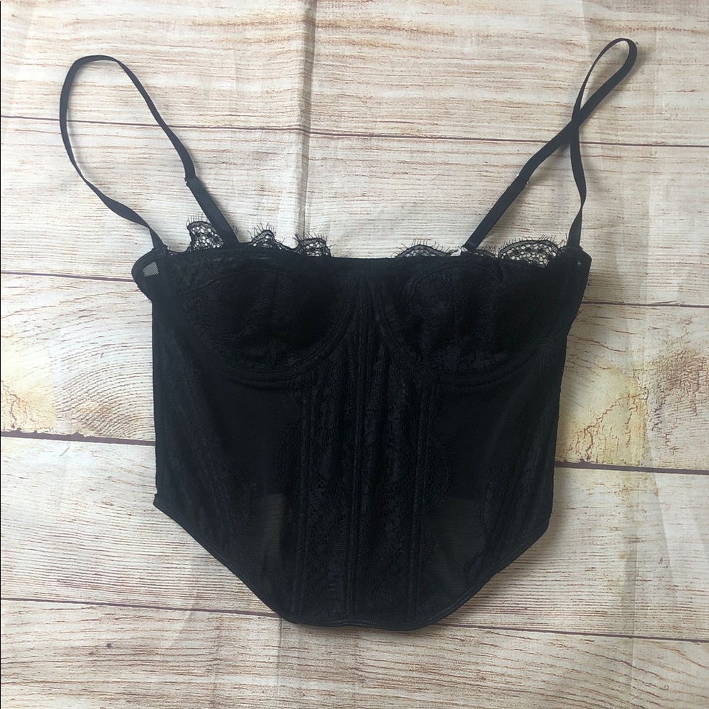 Whimsigoth Festival Black Lace Corset bustier top